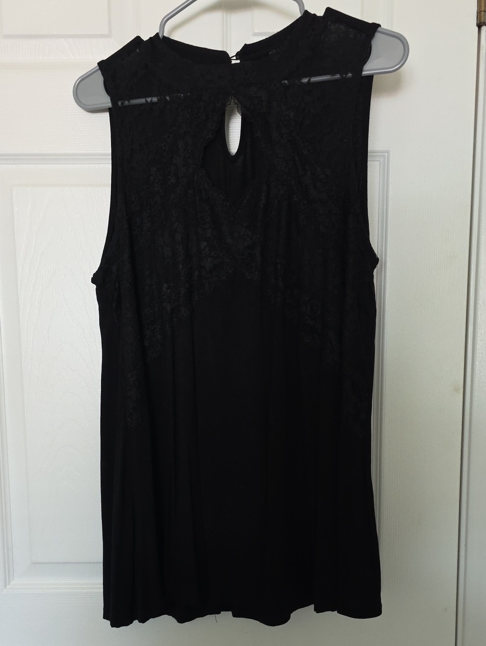 Black Lace-Yoke Sleeveless Blouse